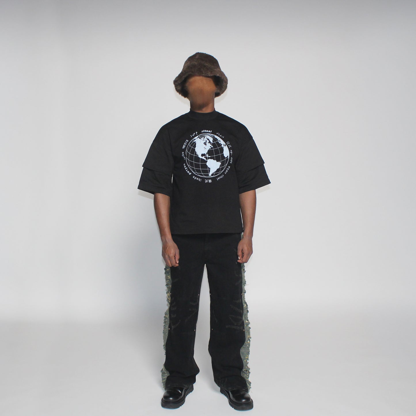 "Global" Layered Sleeve Crop Tee