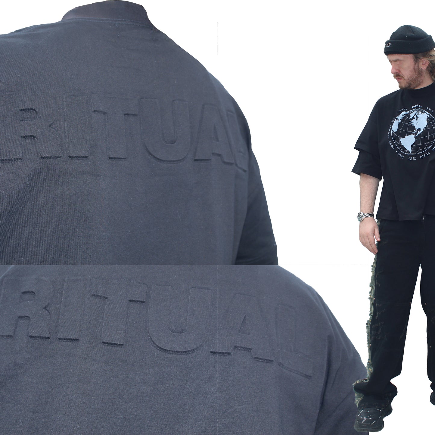 "Global" Double Sleeve Crop Tee