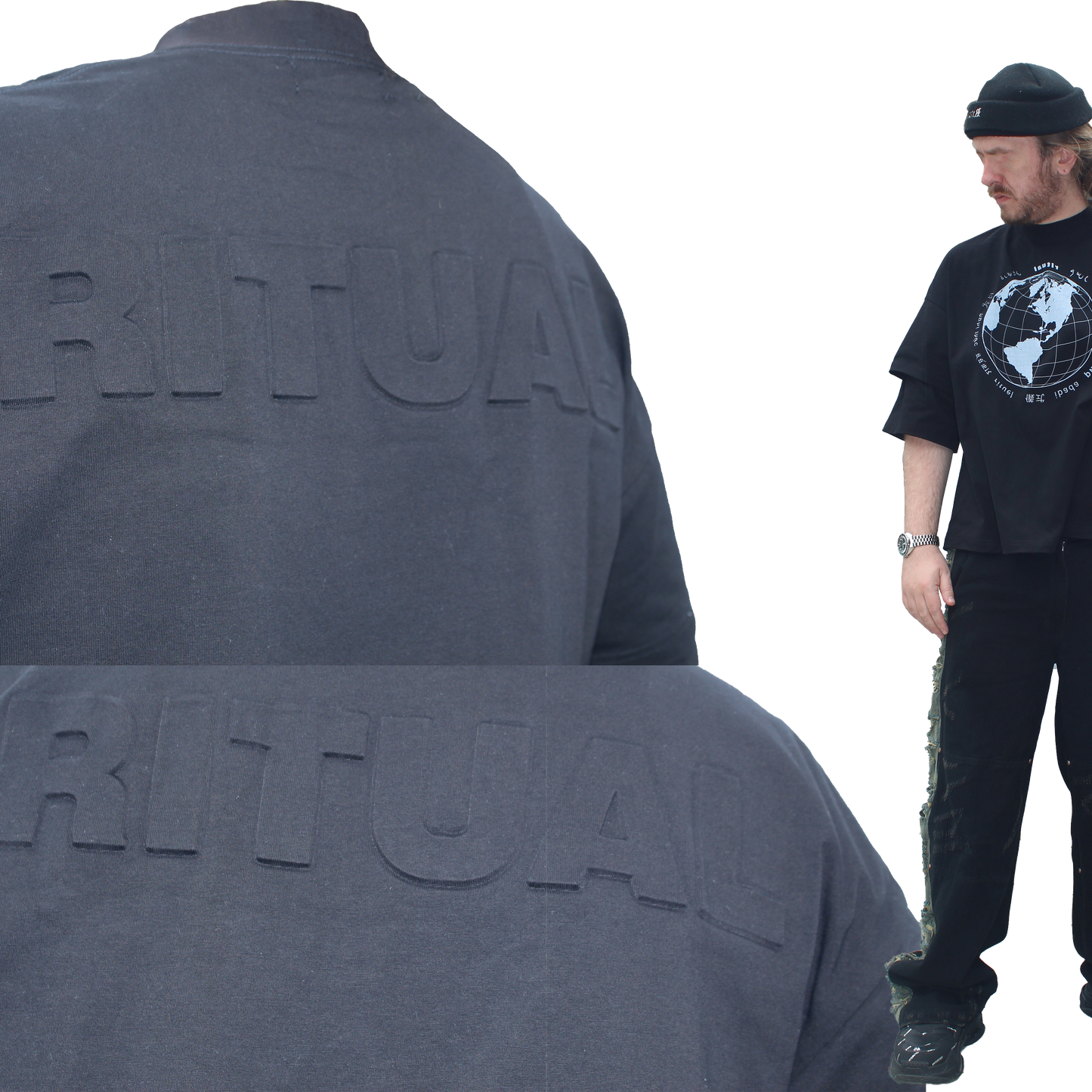 "Global" Layered Sleeve Crop Tee